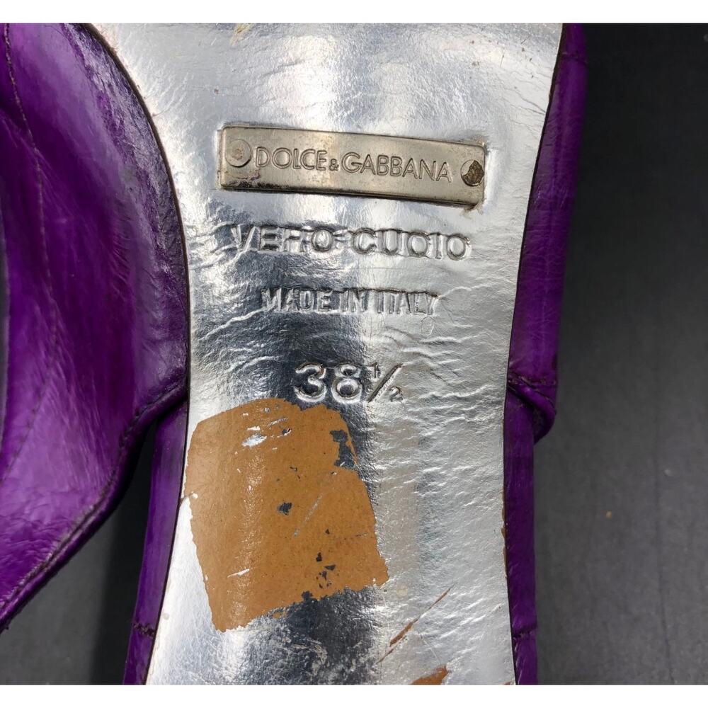 Dolce & Gabbana Crocodile Leather Slingback Heels Purple Pointed Toe Sz. 8 - Picture 5 of 9